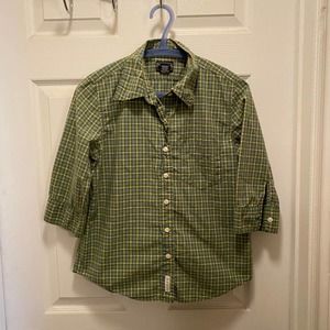 Abercrombie & Fitch Olive Green and Yellow Plaid 3/4 Sleeve Button down - Small